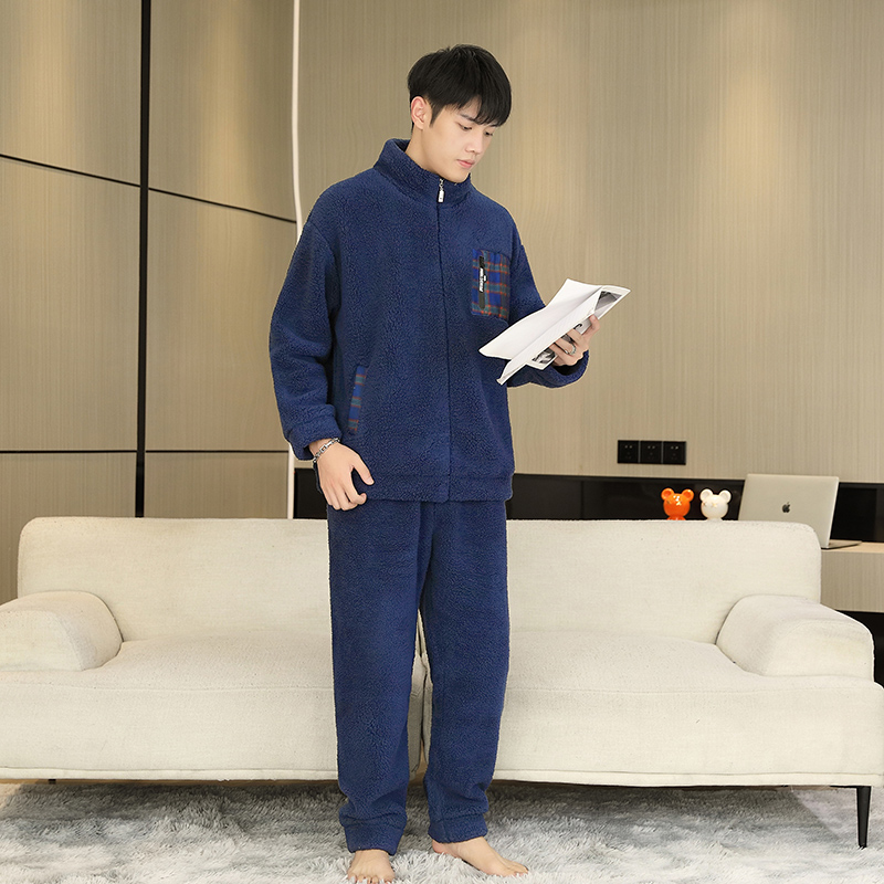 新款冬季睡衣男士加厚加绒珊瑚绒冬天保暖家居服大码套装家居服