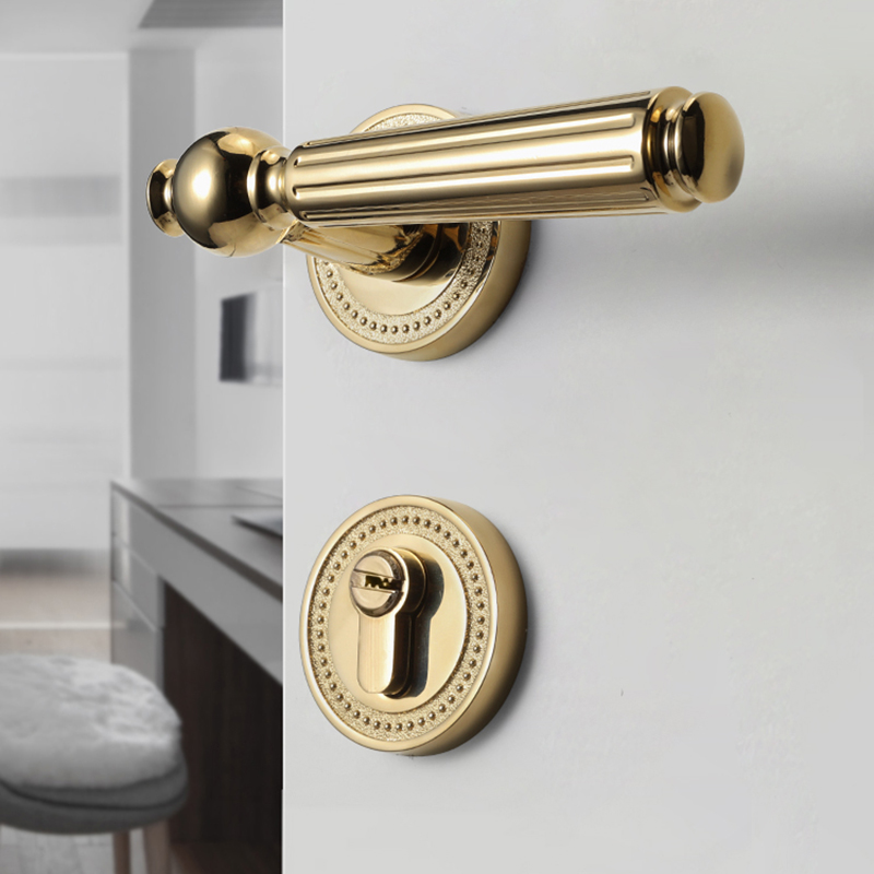 卧室分体磁吸静音门锁法式轻奢金色房间木门家用双开门把手