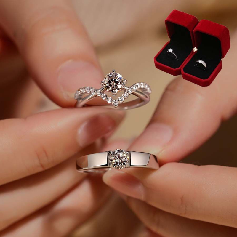 铜合金合成锆石戒指 高档婚礼仿真对戒一克拉钻戒情侣对戒可调节