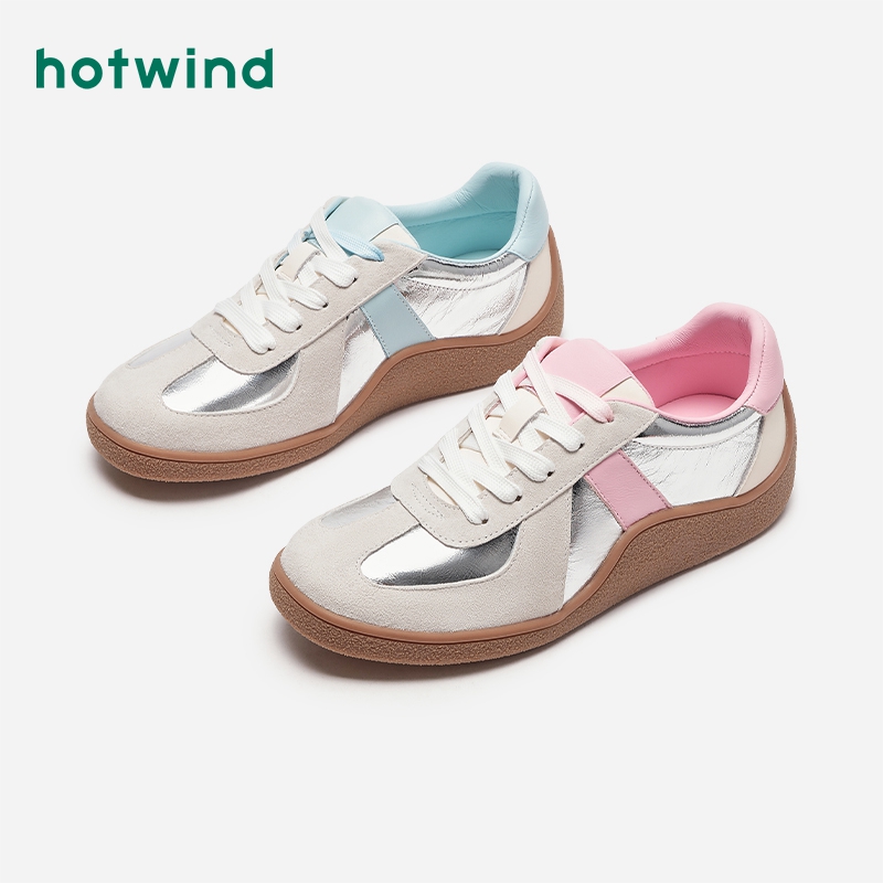 热风2024年秋季新款女士银色多巴胺德训鞋百搭舒适女鞋H13W4313