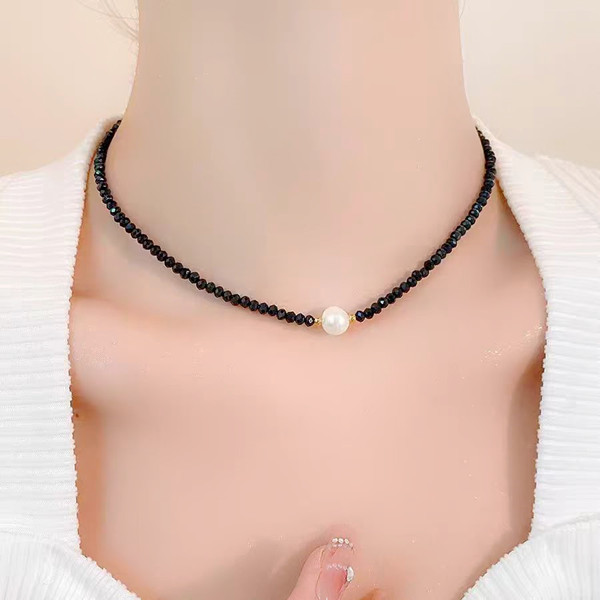 铜合金仿水晶项链 x775黑手工气质轻奢短款时尚设计感小众简约