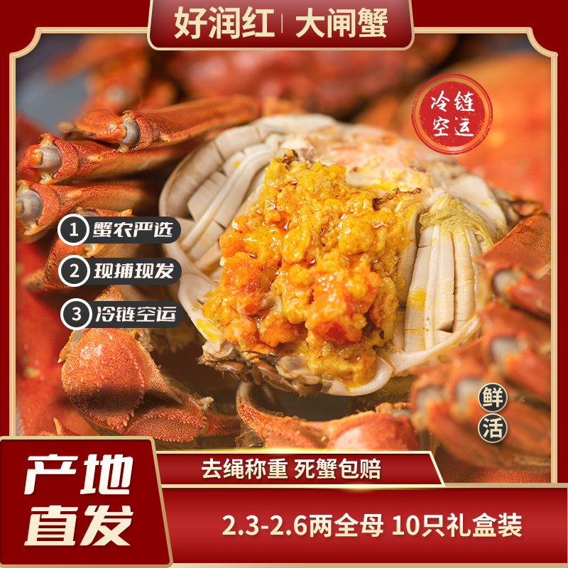 【好润红】大闸蟹全母蟹2.3-2.6两10只引江水活水养殖好润一号蟹苗