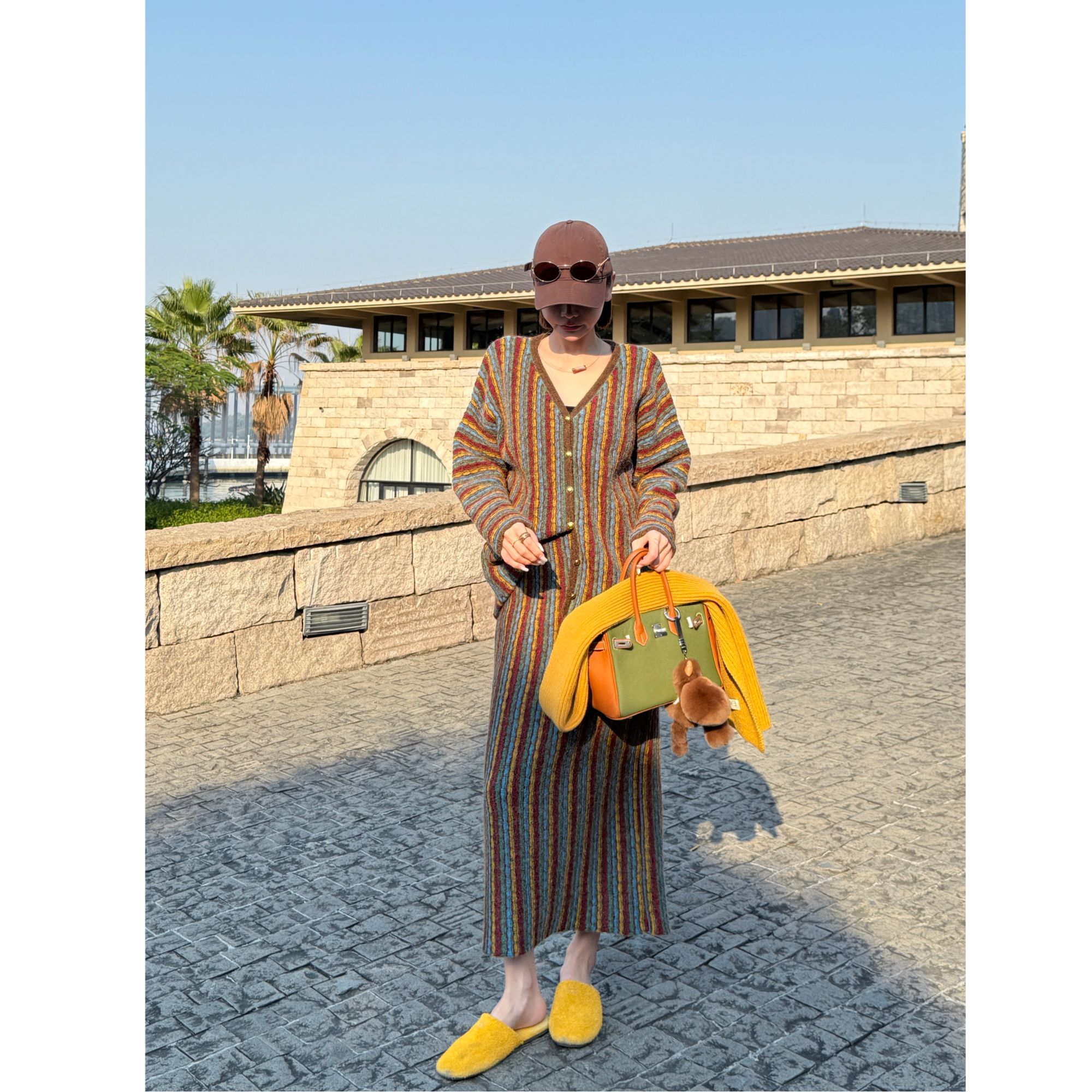 【何發财】Vintage 新款复古撞色显瘦时尚条纹针织套装 T12033