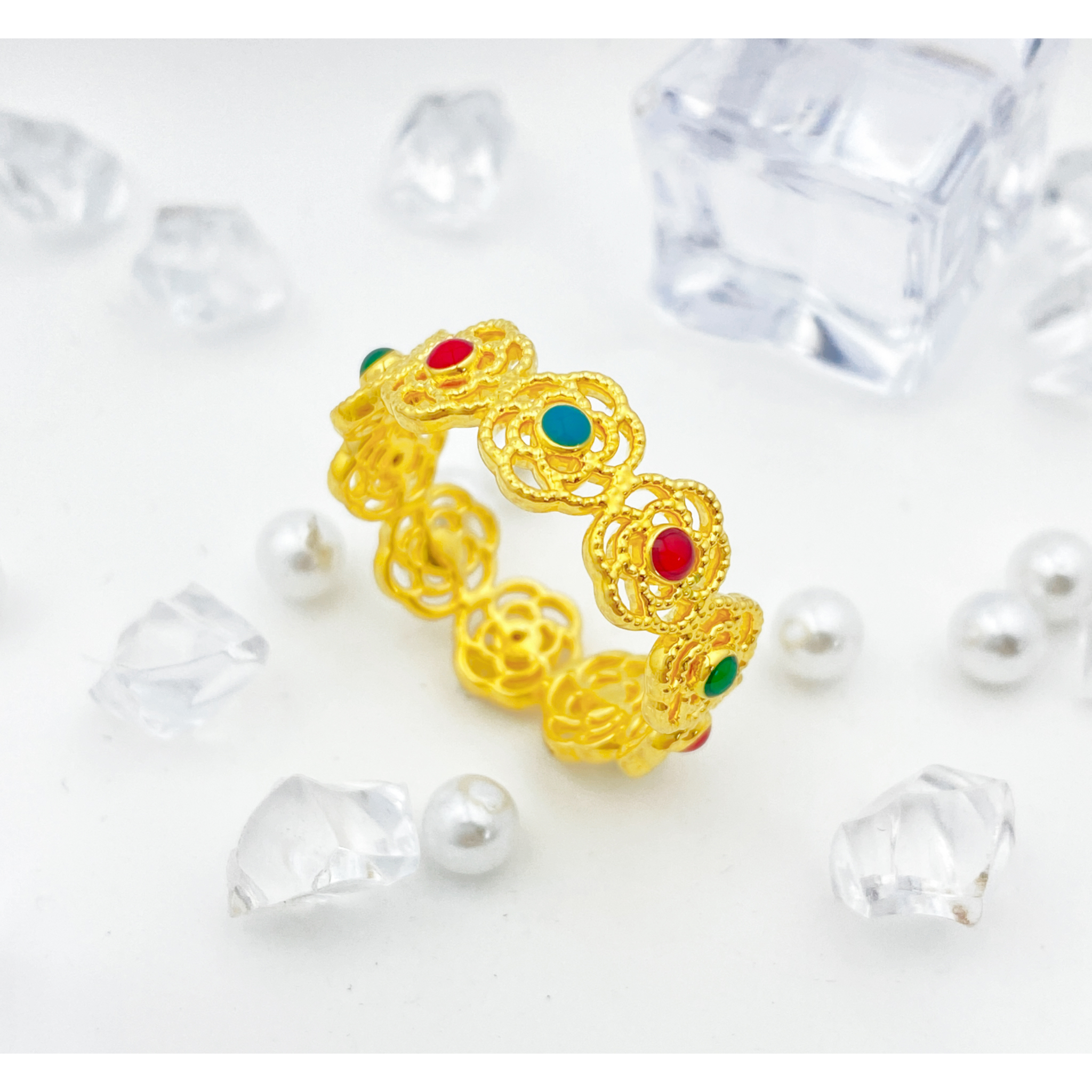 【国潮】足金999 珐琅满圈玫瑰花戒指1.77 19圈口