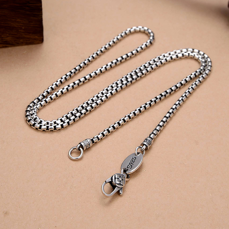 链子925银 精工锁骨纯银项链男女士款盒子链子小众毛衣链箴言银链