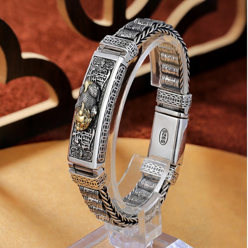 船承 925银手链 国潮加宽霸气百搭男款貔貅路路通纯银男士潮手链