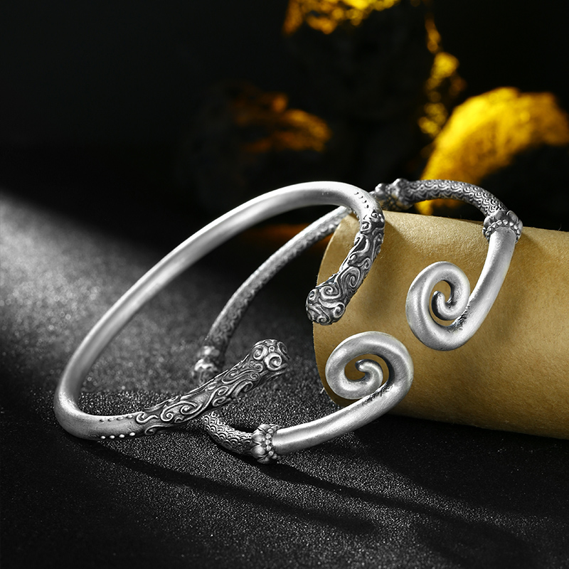 船承 足银手镯 黑神话悟空金箍棒手镯男士复古如意祥云紧箍咒手环