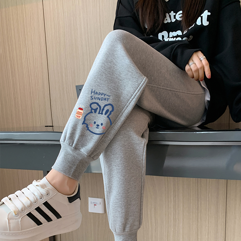 秋季裤子女2023新款休闲学生运动裤加绒哈伦裤灰色卫裤春秋冬款