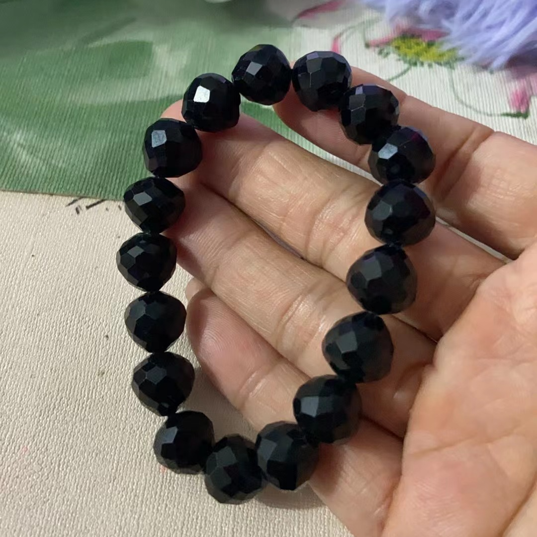 天然缅甸A货翡翠墨翠手串卡13切割面优选有货黑油亮百搭玉手串