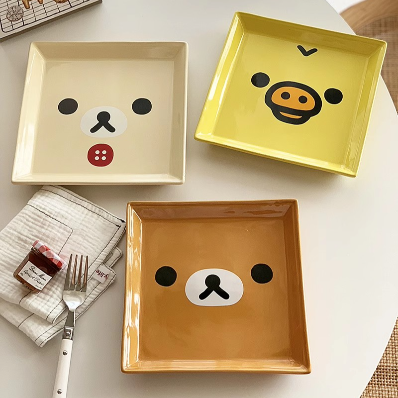 日式可爱小熊陶瓷8英寸釉下彩方盘创意烤盘平盘早餐盘（明显瑕疵）