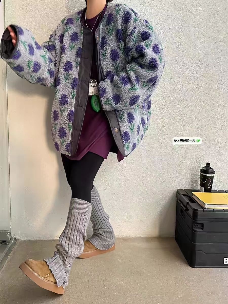 590秋冬新款韩版复古花朵正反两面穿外套女时尚高级感