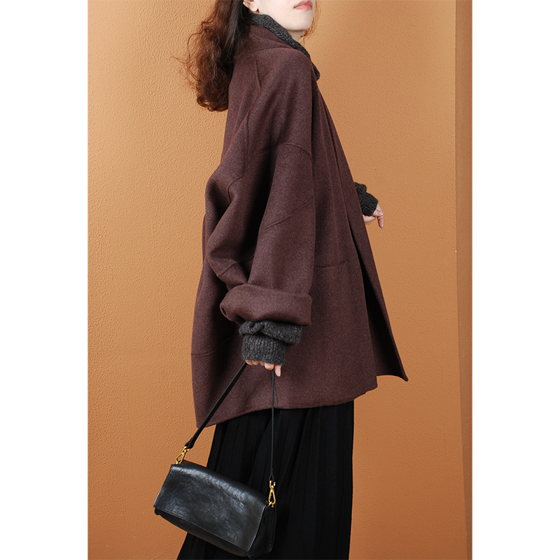 【与风萦】阔袖慵懒感双面呢大衣 宽松秋冬中长款