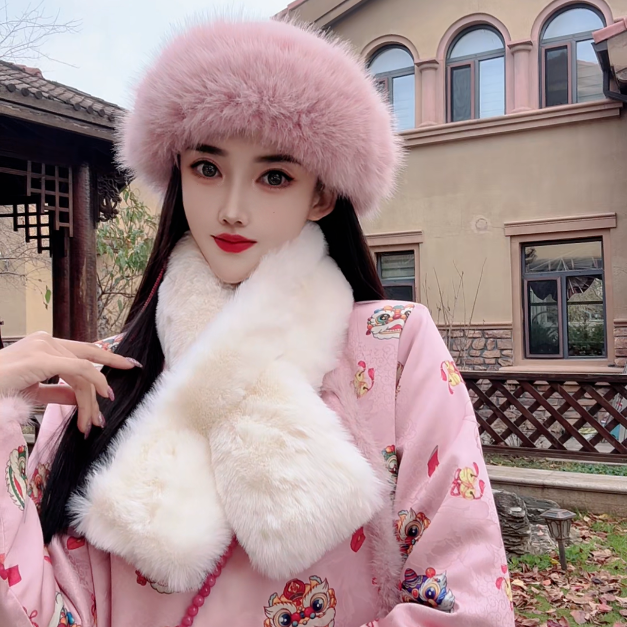 （禧隐.围巾）国风新中式红人上新毛绒加厚百搭保暖冬款网红围巾