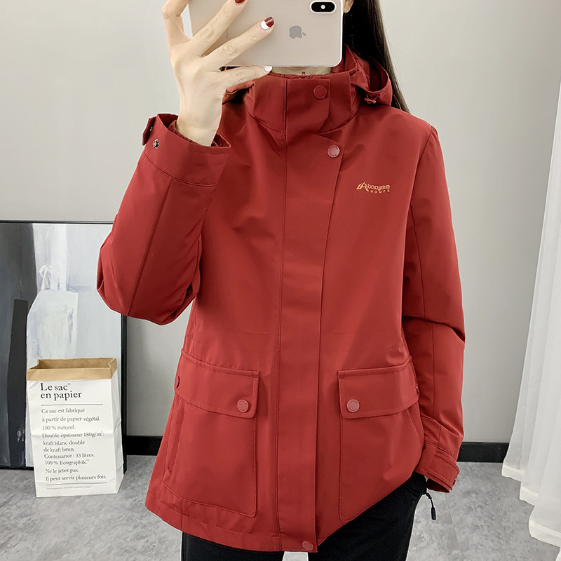 2023秋冬季户外休闲三合一两件套冲锋衣女中长款内胆可脱卸加厚款