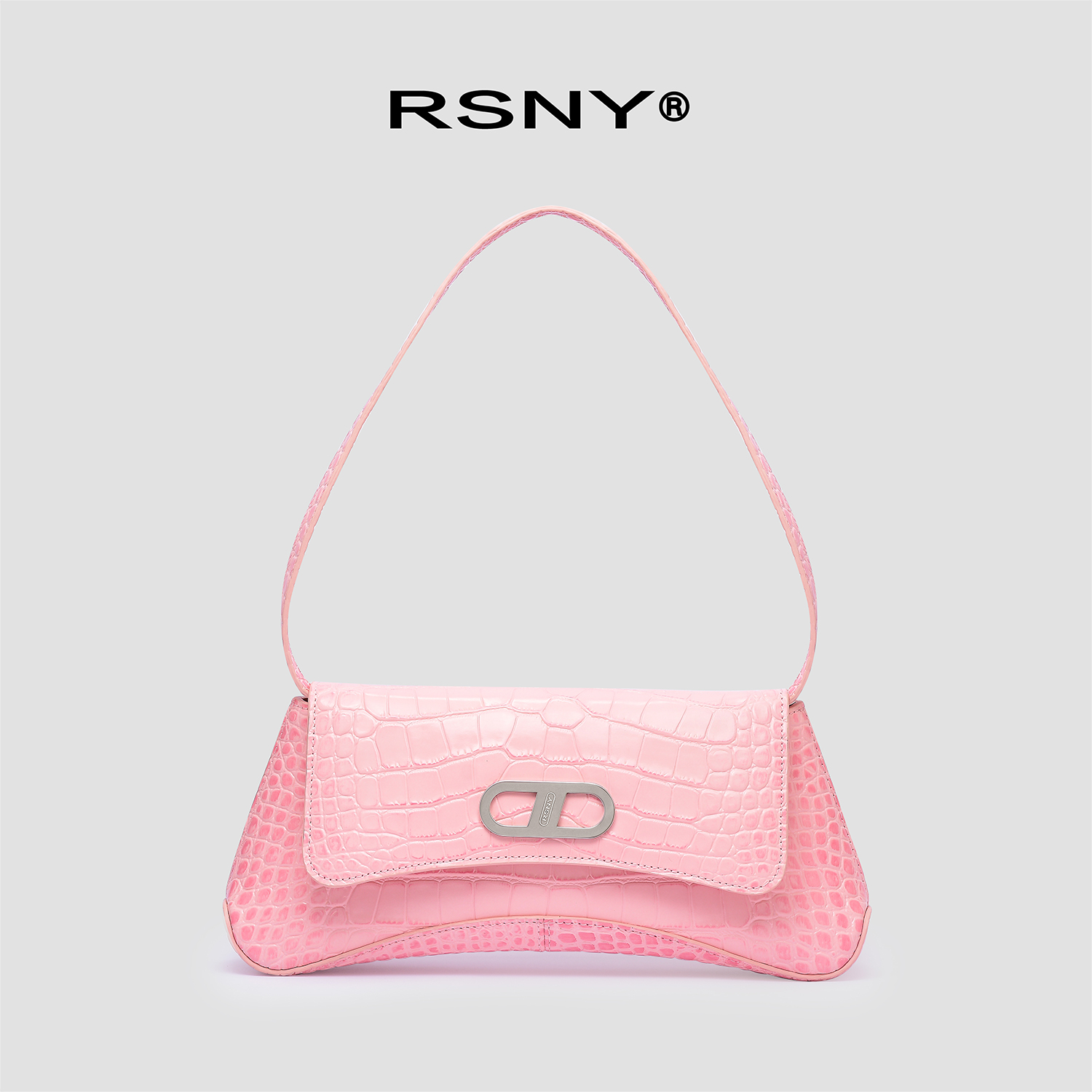 RSNYThe Bridge小号手袋时尚造型巴黎粉鳄鱼纹真皮腋下包#BG0001C
