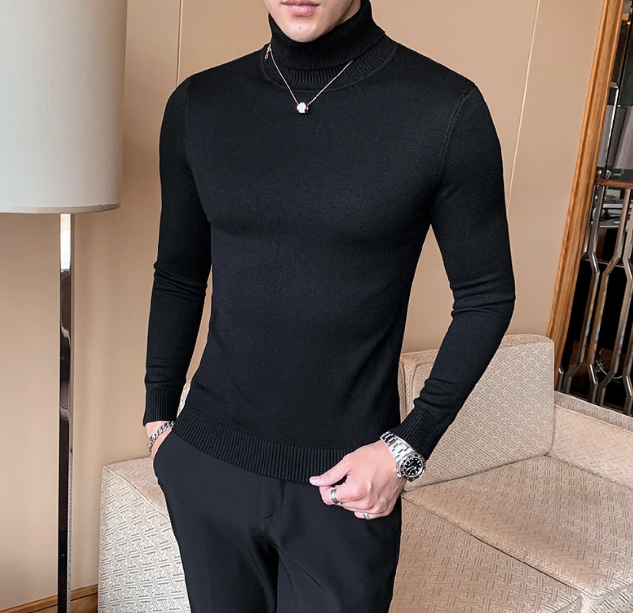 【波哥气质】秋冬季保暖中圆高领韩版纯色修身百搭针织打底毛衣1210