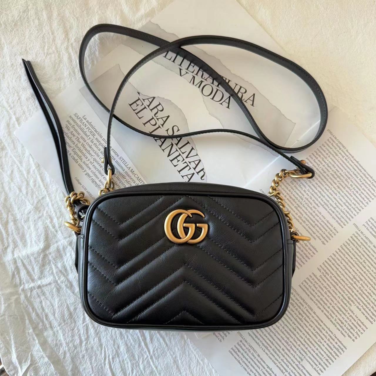 99新 GUCCI/古驰 marmont黑金相机包/严选