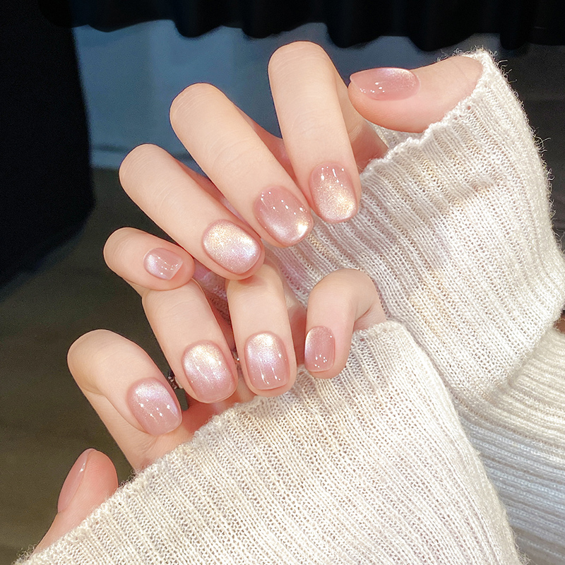 【草莓粉晶】高级纯手工穿戴甲2025年新款流行冰透猫眼美甲指甲贴片