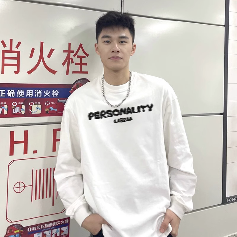 美式休闲简约字母印花长袖T恤男秋季ins潮牌百搭宽松重磅棉纯上衣