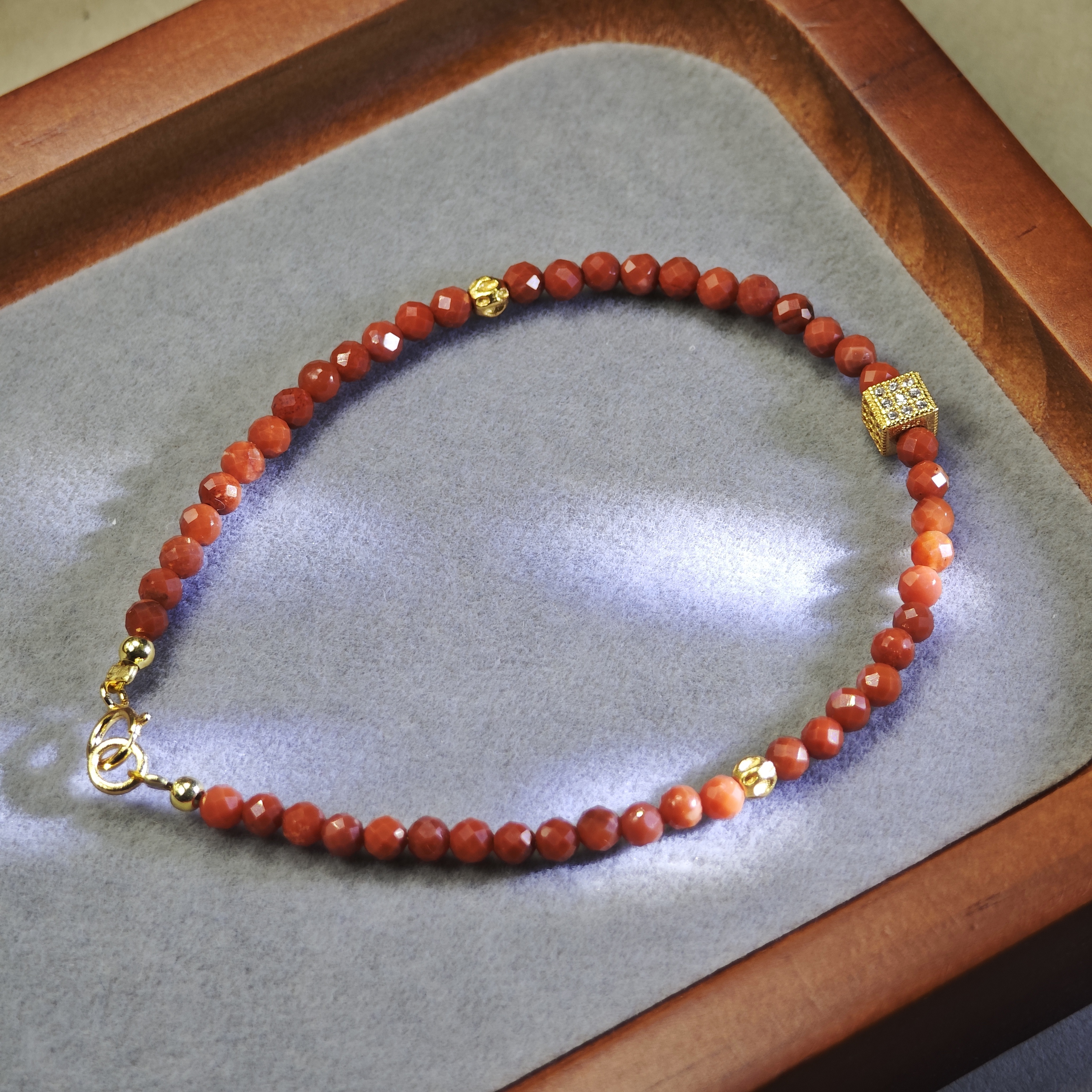 【赤缇方】物华天然切角柿子红南红六面魔方极细传统色手链