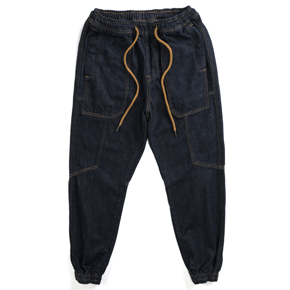 3145 纯棉牛仔裤秋冬厚实原色撞色抽绳长裤束脚裤男工装休闲潮流