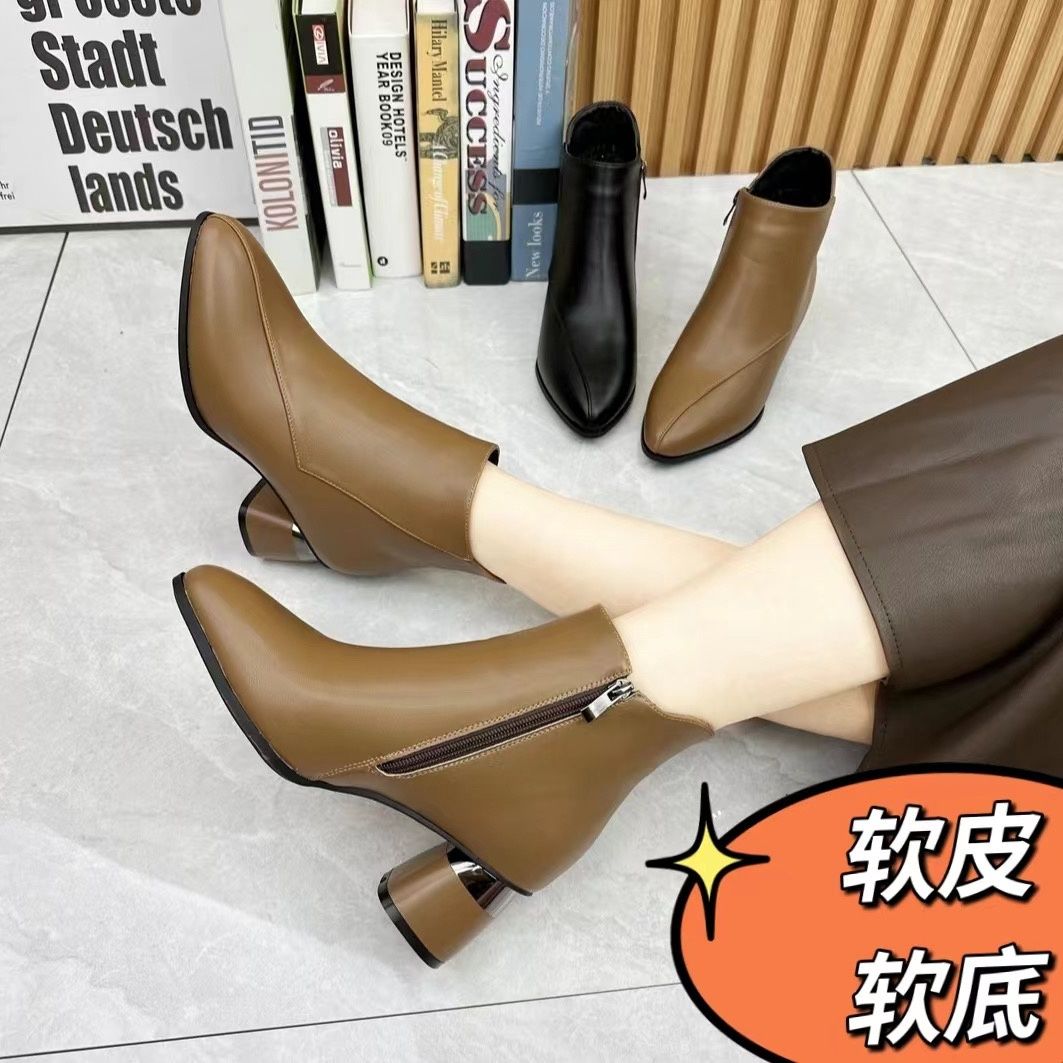 冬款短靴女2023秋冬加绒保暖粗跟高跟时尚防滑气质百搭舒适暖b