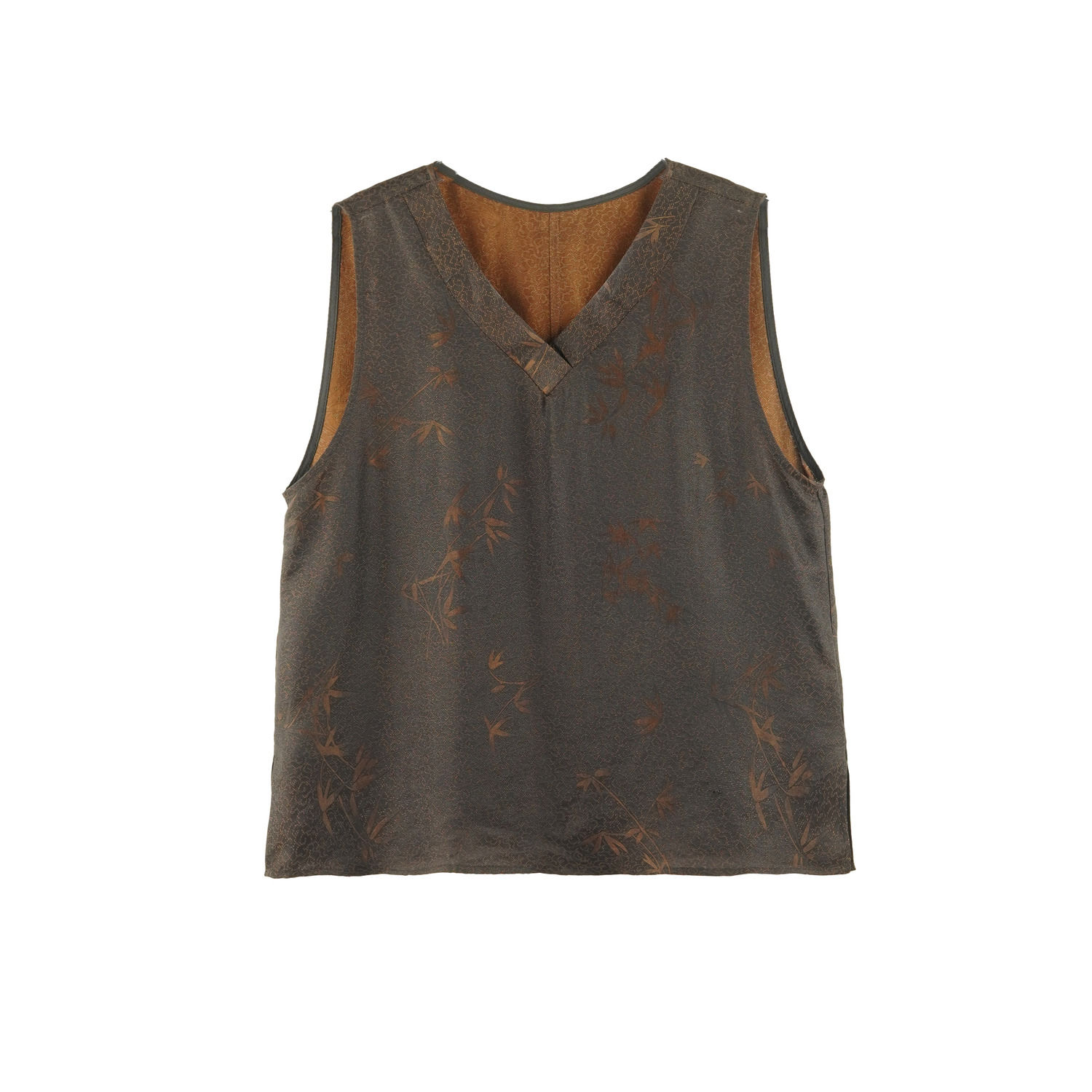 YZ 2025新款时尚国风竹枝遥咖色百搭宽松V领背心236898-11