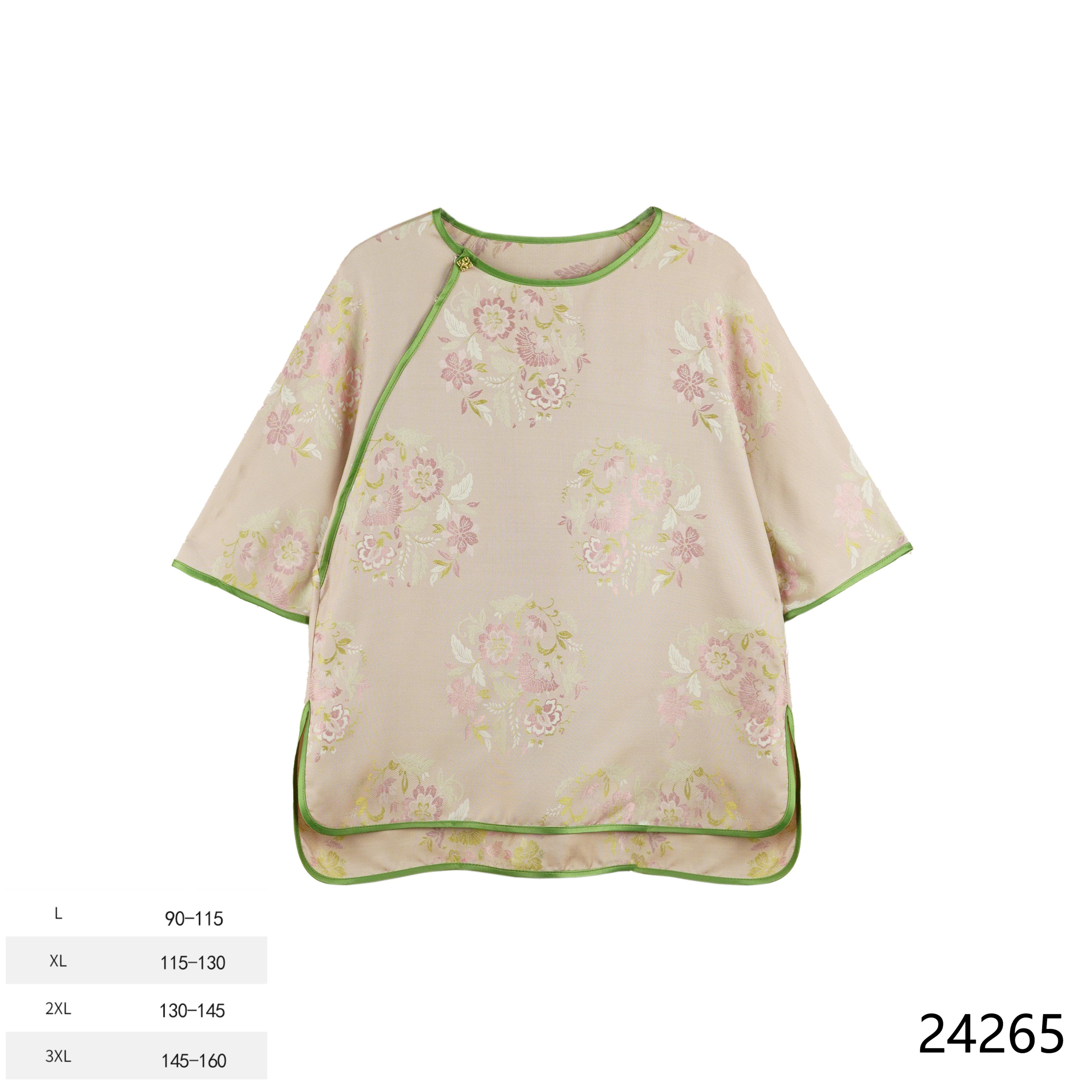 YZ 2025春夏新款时尚国风粉色花圆领上衣24265