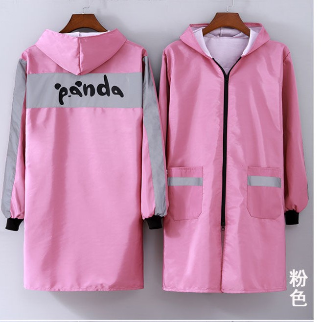 单层正穿复合布防泼水反光条围裙工作成人长袖洋气女士外穿粉色