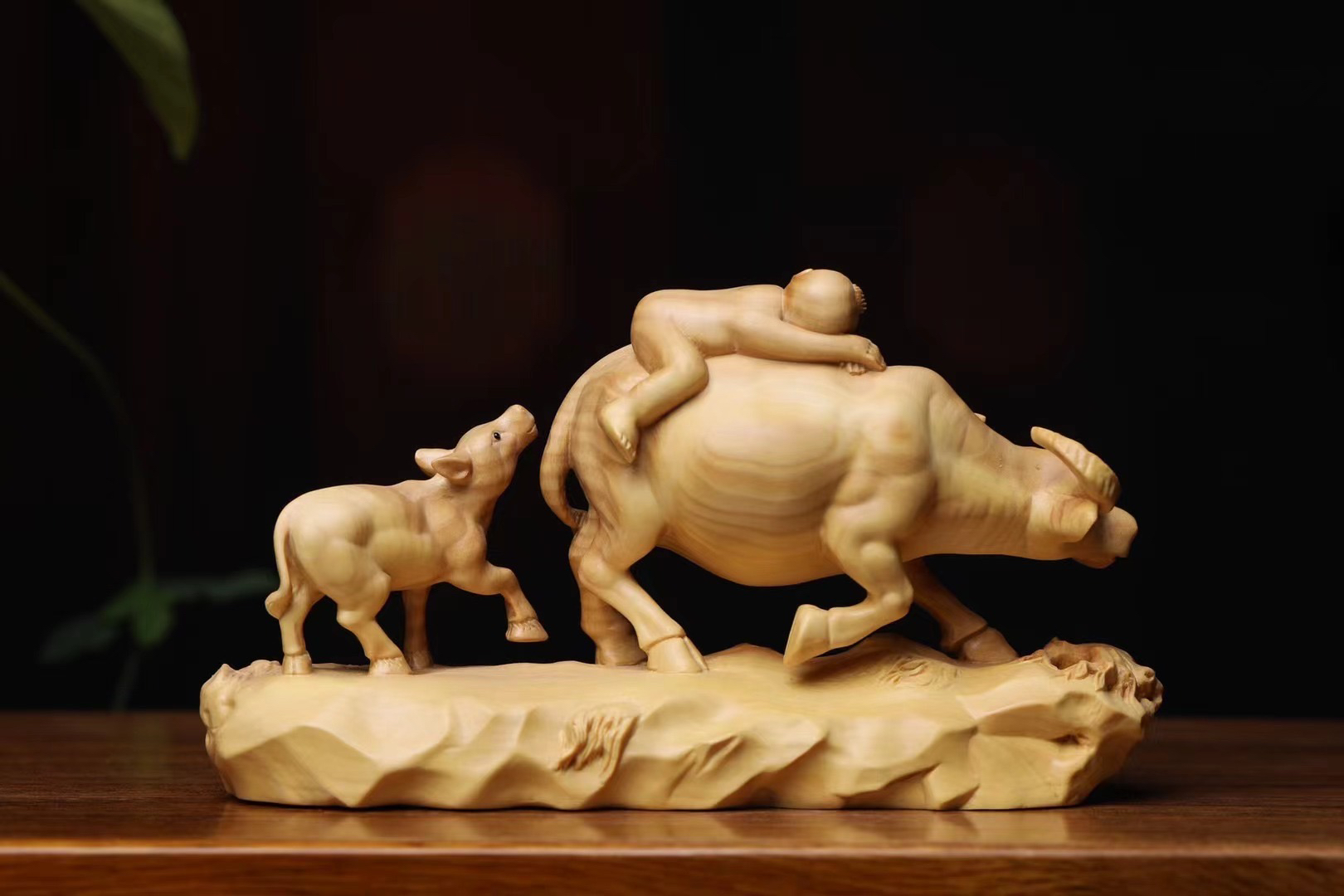 正宗小叶黄杨木家居生肖牛装饰摆件牧童实木童男骑水牛创意工艺品