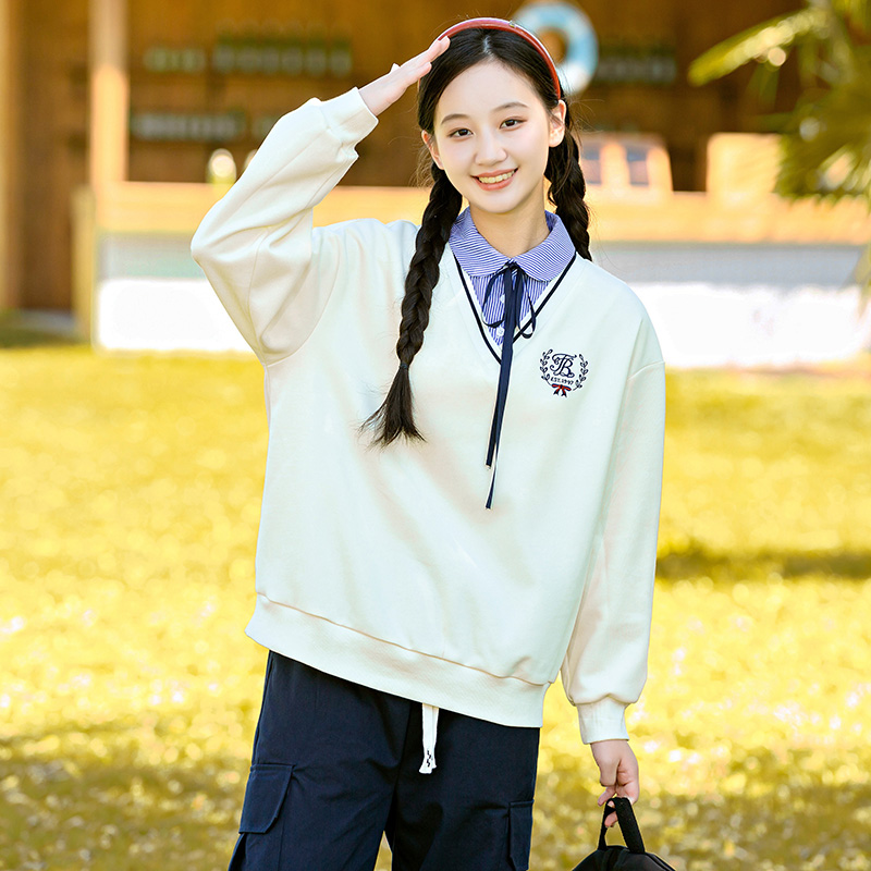 初中生秋装上衣春秋季新款少女大童高中学生秋装学院风假两件卫衣