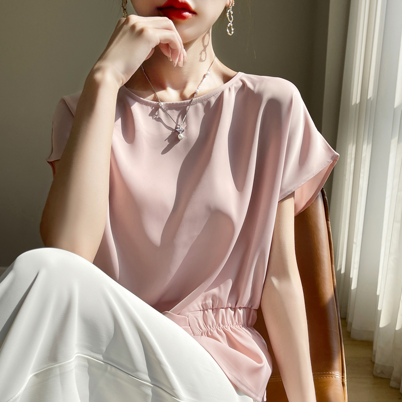 新款女士圆领韩版气质洋气显瘦百搭飞飞袖法式小众设计感港风ins