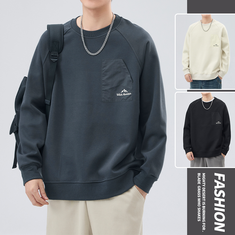 顾木森重磅休闲卫衣男士2024秋季新款潮流百搭宽松设计感圆领上衣