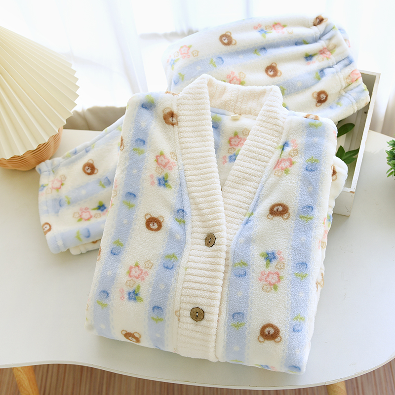 月子服冬季加厚法兰绒孕妇睡衣产妇家居服产后喂奶秋冬款套装