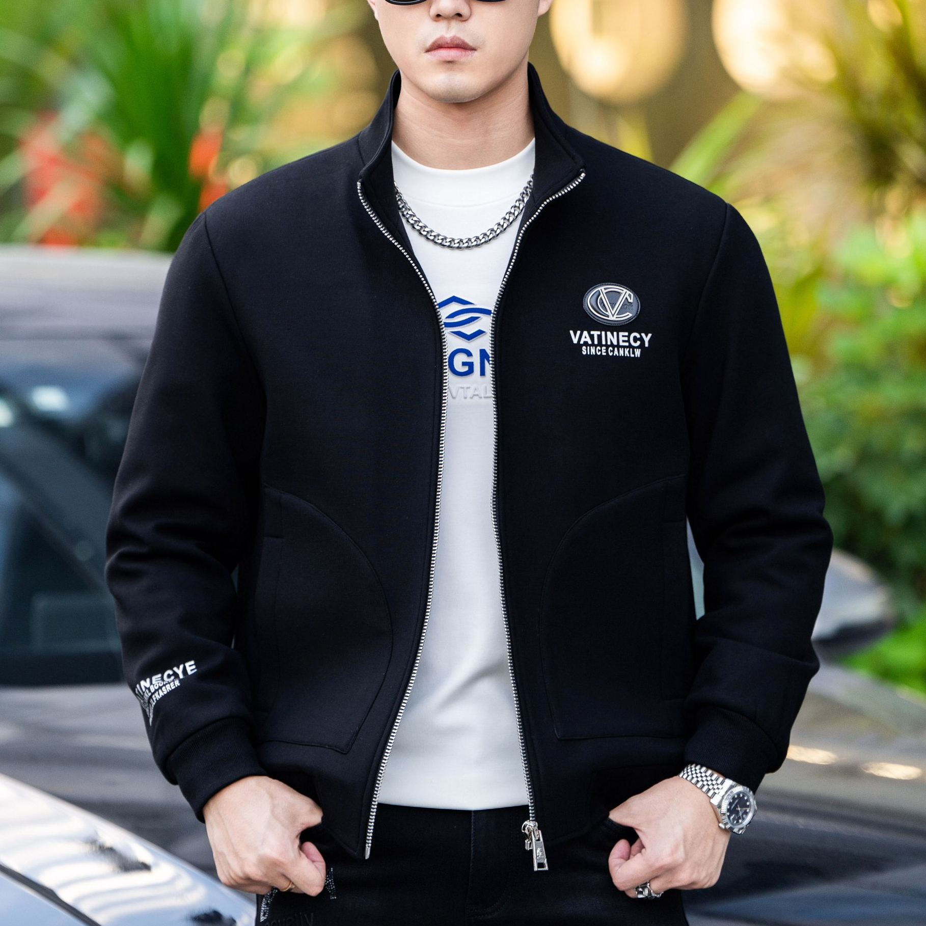 男士冬季大C钢标夹棉100g加厚个性质感高端夹克立领外套5558