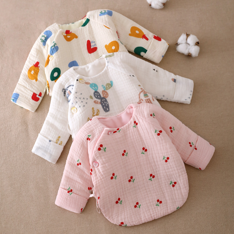 新生儿棉花夹棉半背衣 婴儿保暖棉袄上衣 初生宝宝和尚服秋冬季