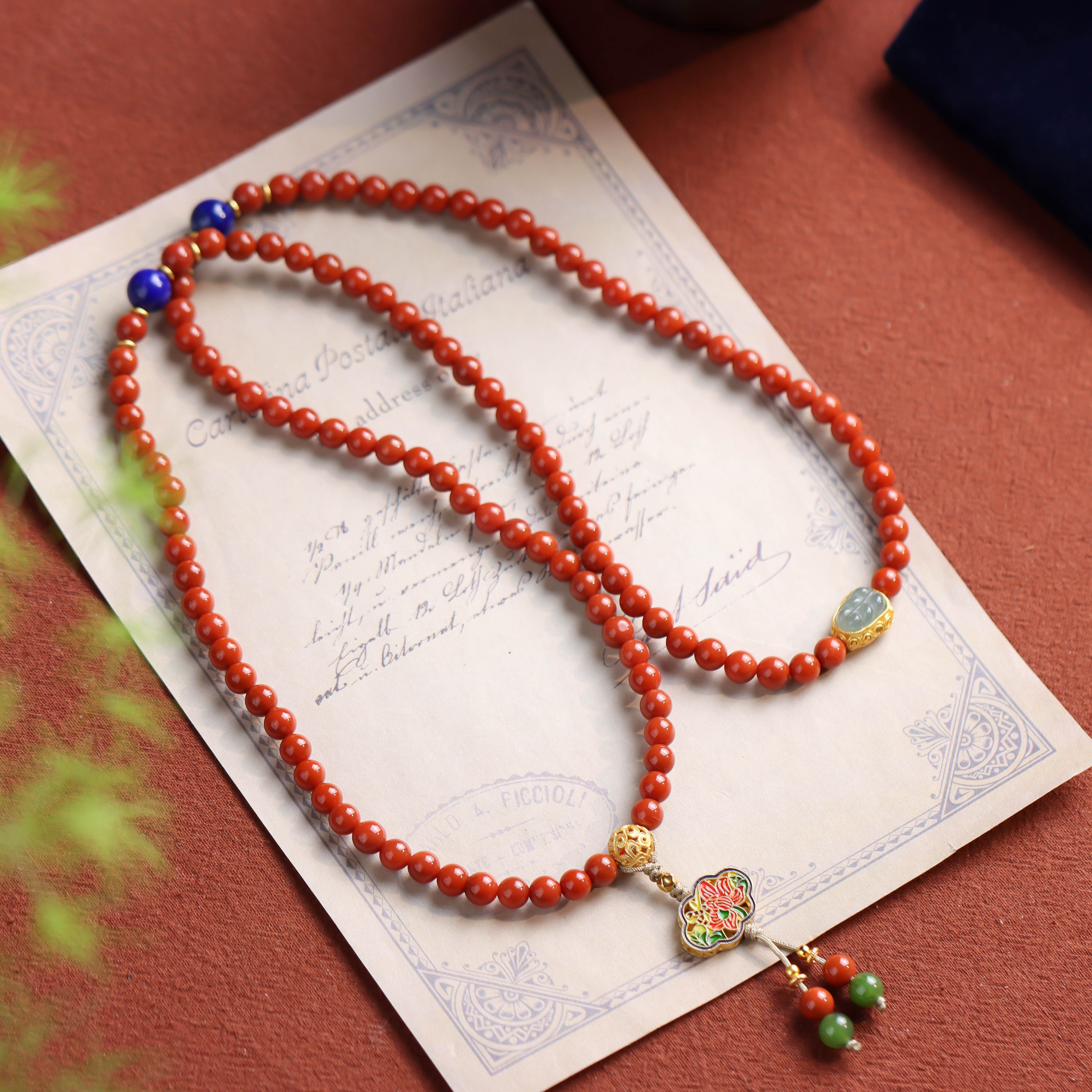 玛瑙葫芦烧蓝隔珠流苏宫廷风民族风手工DIY女款多圈手串