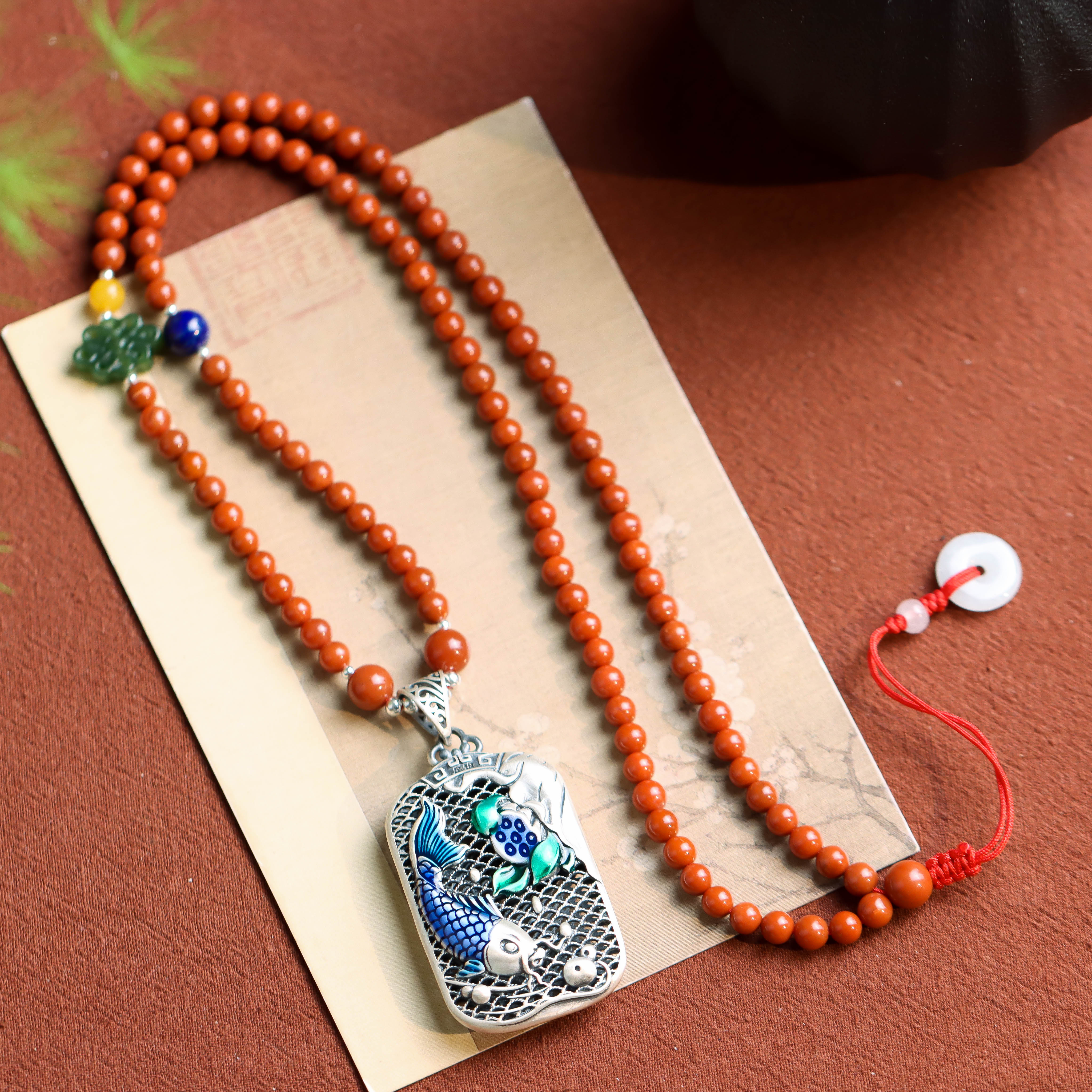 非金属吊坠 鲤鱼莲蓬镂空无事牌民族风国风精致女款毛衣链