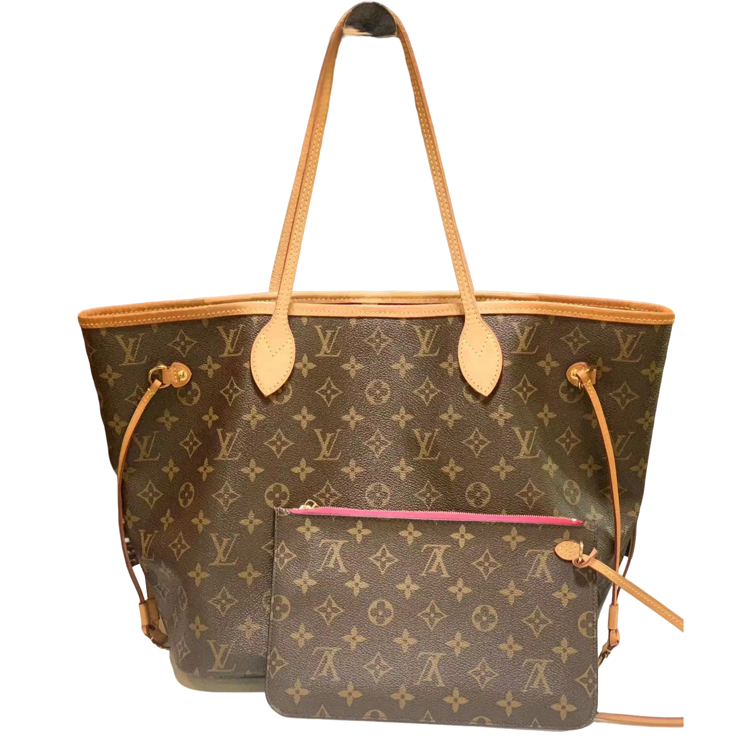 95新 LV lv nf老花中号红色内里单肩包bwz10872