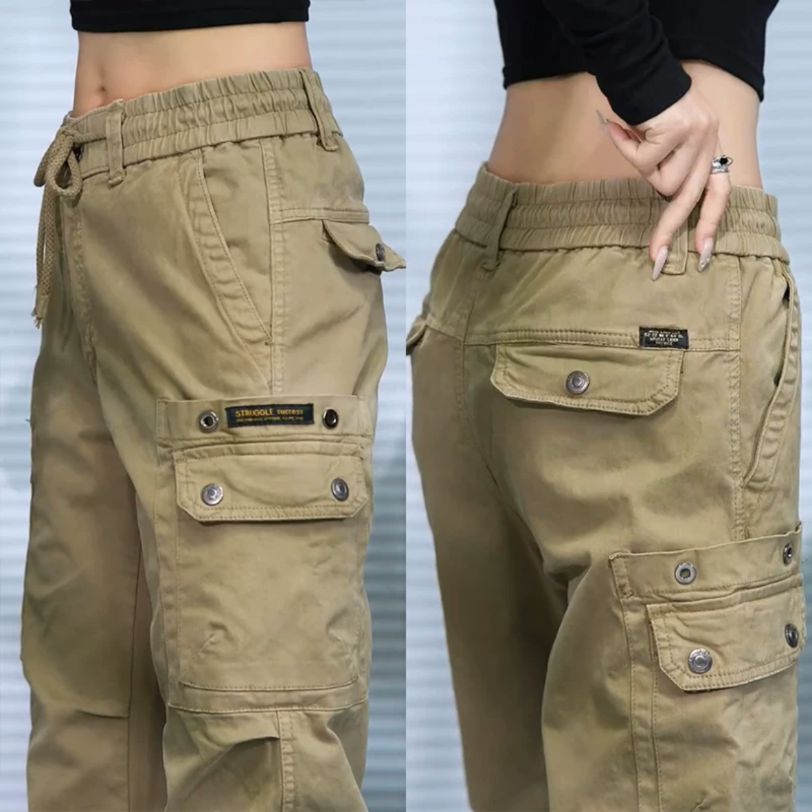 新款美式男女休闲裤宽松弹力男裤多口袋束脚裤大码复古潮流工装裤