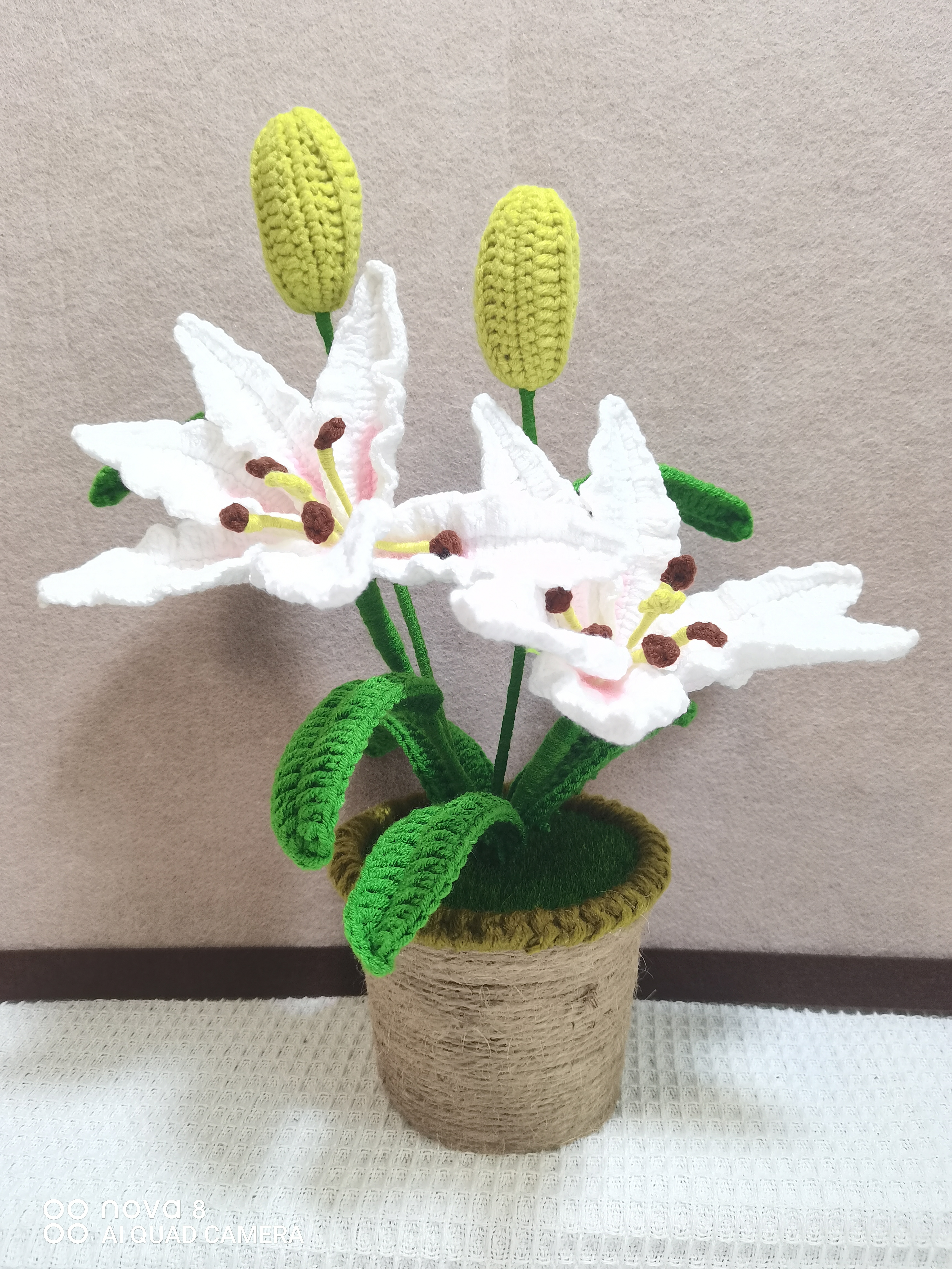 纯手工编织大盆百合花盆栽【成品】
