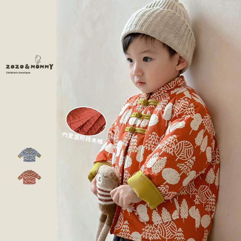 儿童拜年服新款冬季棉服套装男女宝宝周岁唐装加棉加厚保暖外套潮