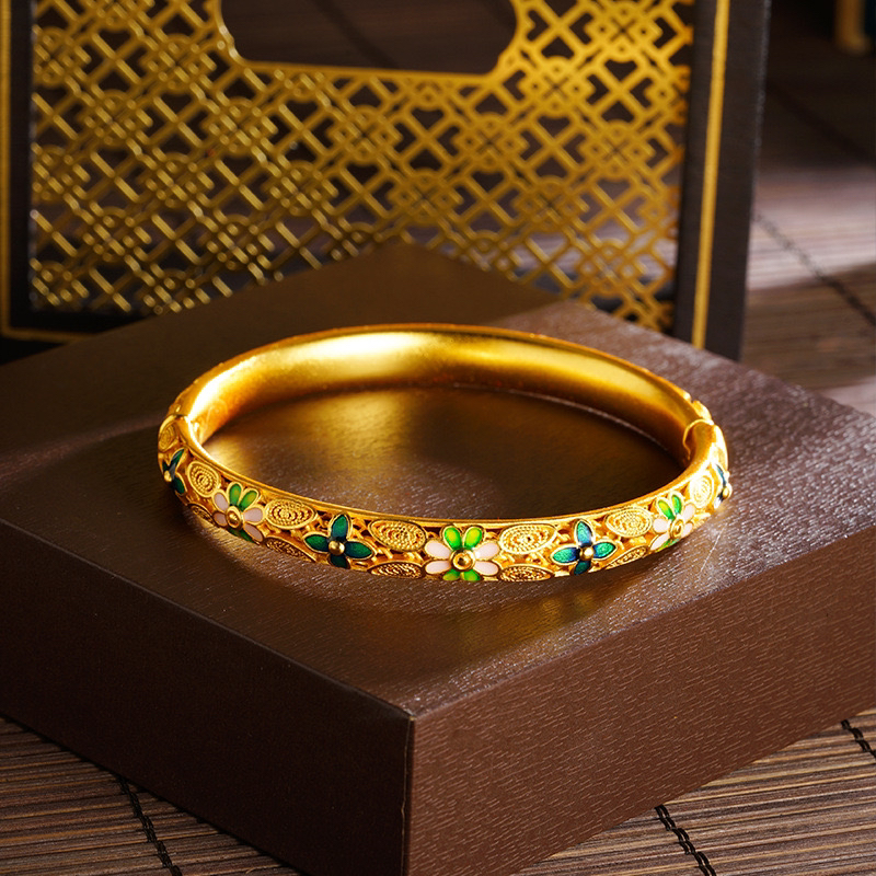 宫廷风古法珐琅彩四叶花丝手镯送老婆送妈妈礼物520礼物