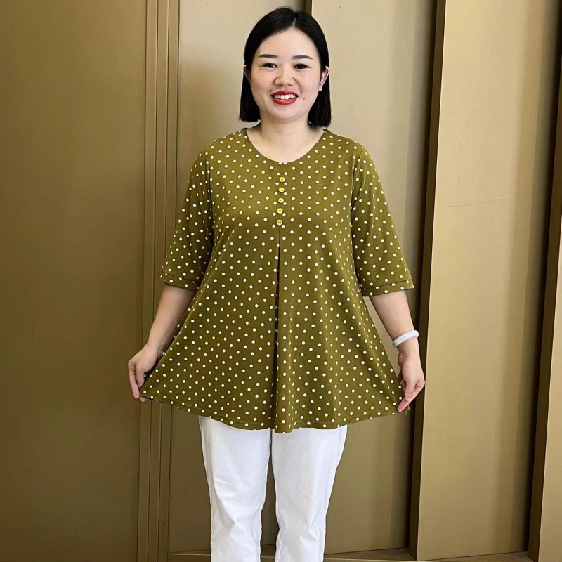 2025春秋季新款圆领波点时尚洋气宽松显瘦中袖上衣
