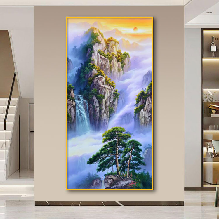 山水玄关现代轻奢大气山水画玄关挂画款感玄关装饰画客厅高级感