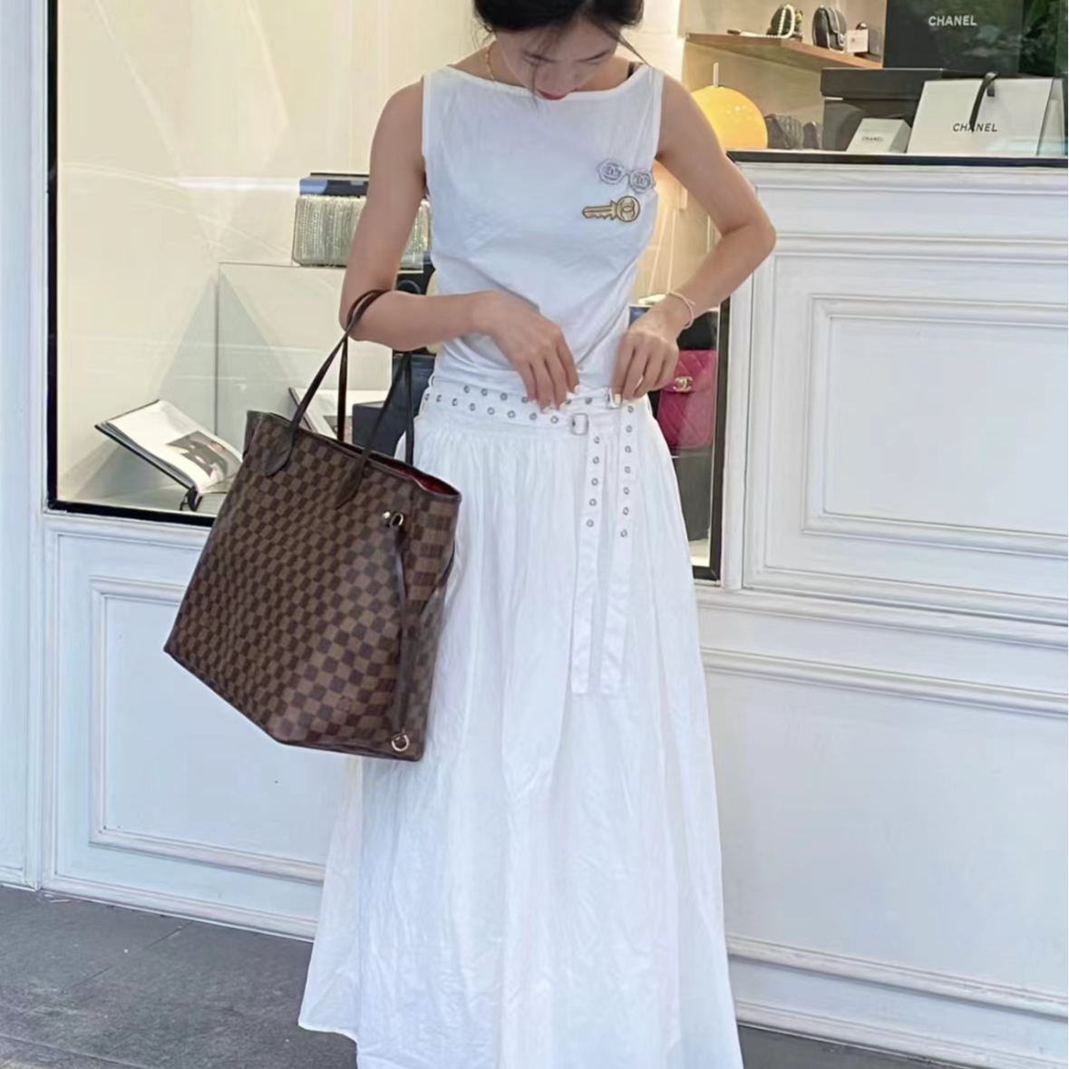 99新 LouisVuitton/路易威登 NF中号棕色棋盘格