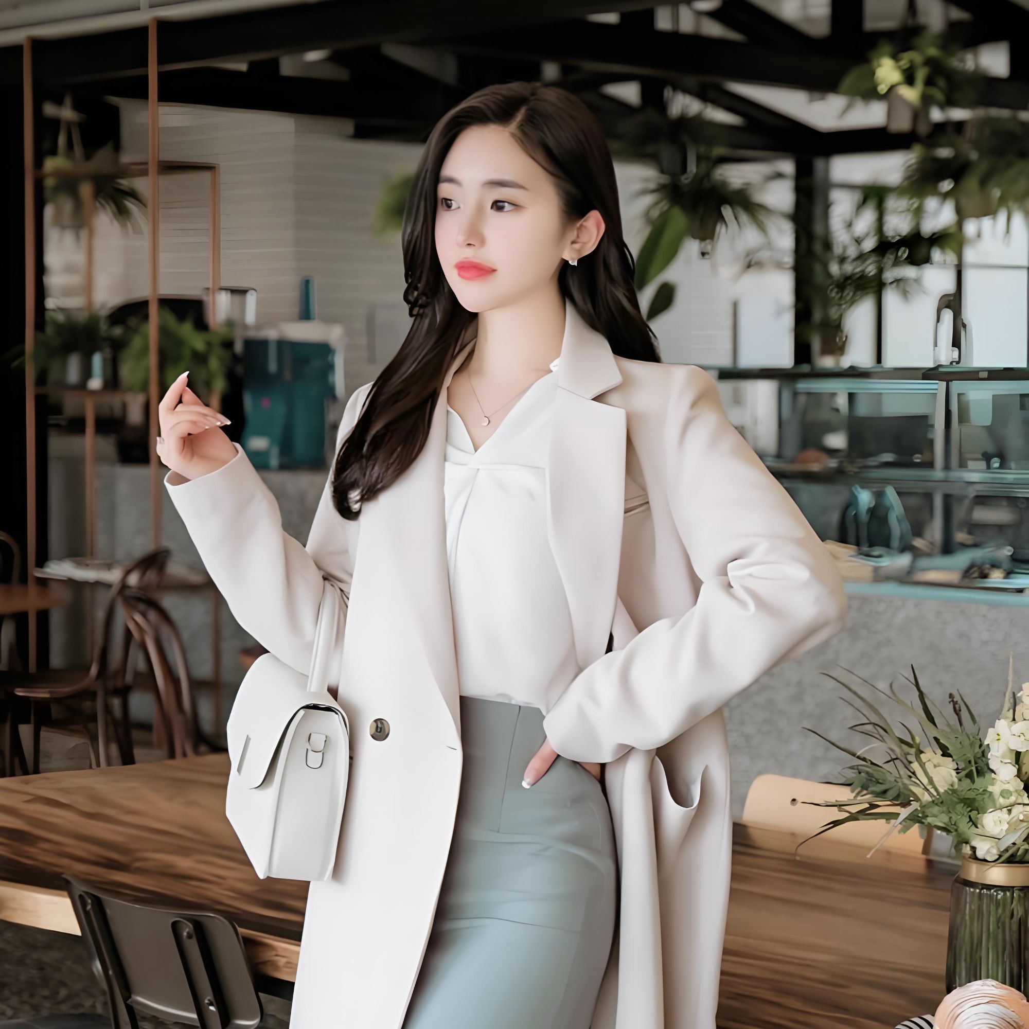 朗姆棕白领羽羽服    4163