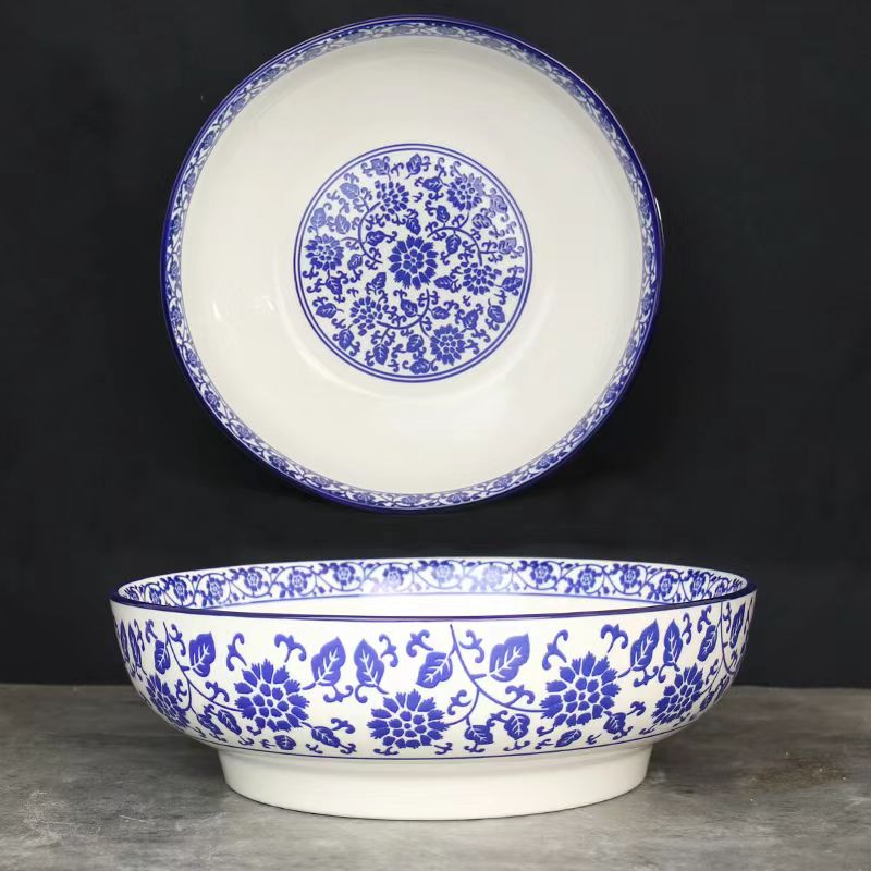 2个装9英寸面碗汤碗中式家用陶瓷经典青花瓷碗水煮鱼碗汤盆大碗