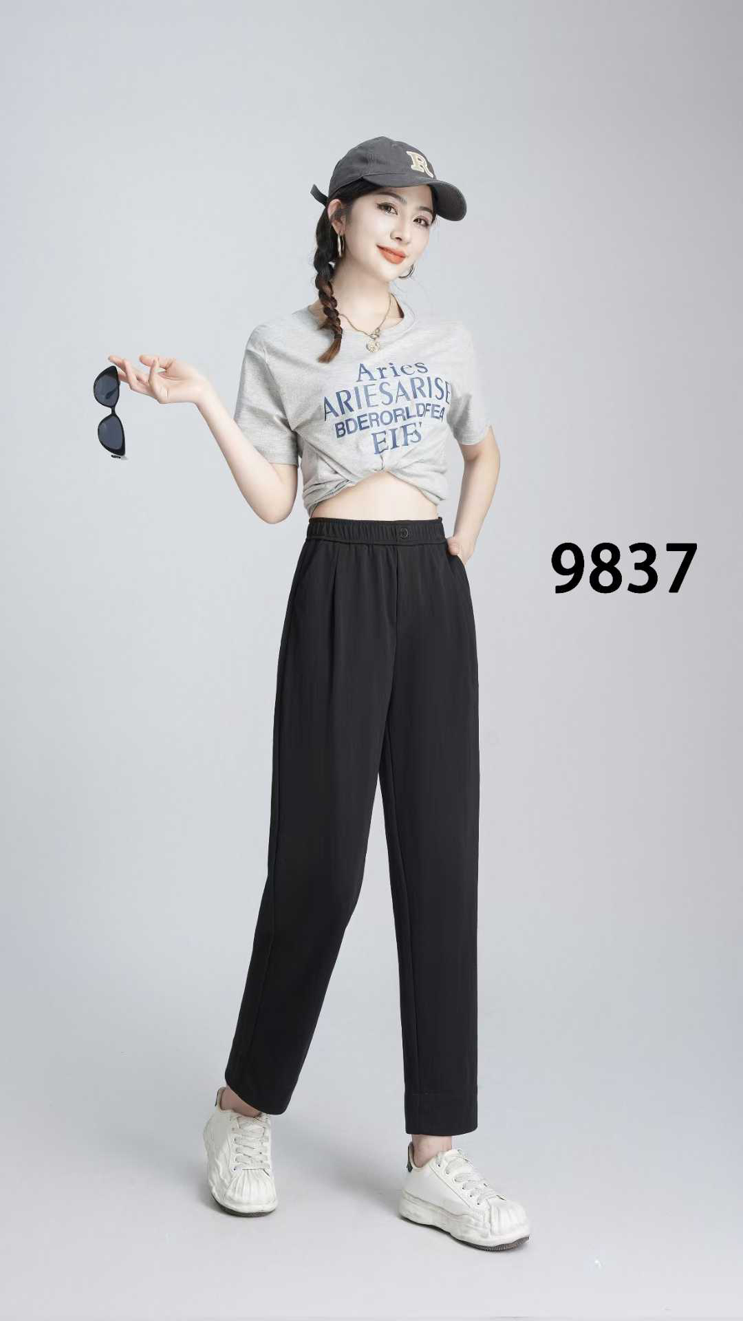 新款高品质金丝亚麻烟管裤9837