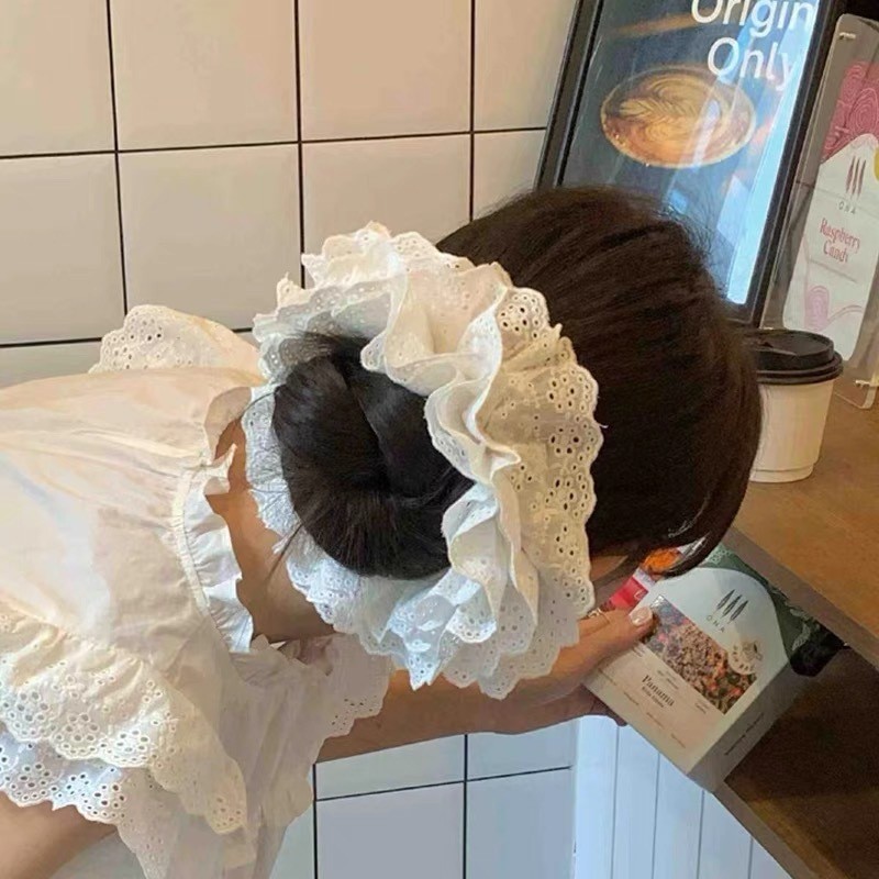 法式蕾丝纯色花边大肠发圈女气质百搭发绳扎头花高级感发饰